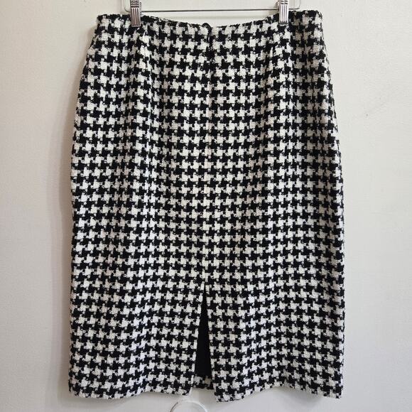 Liz Claiborne Vintage Y2K Old Money Preppy Wool Blend Tweed Houndstooth Skirt 14 - Picture 5 of 11